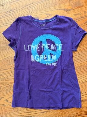 Purple Short Sleeve Tee with Blue Peace Appliqué